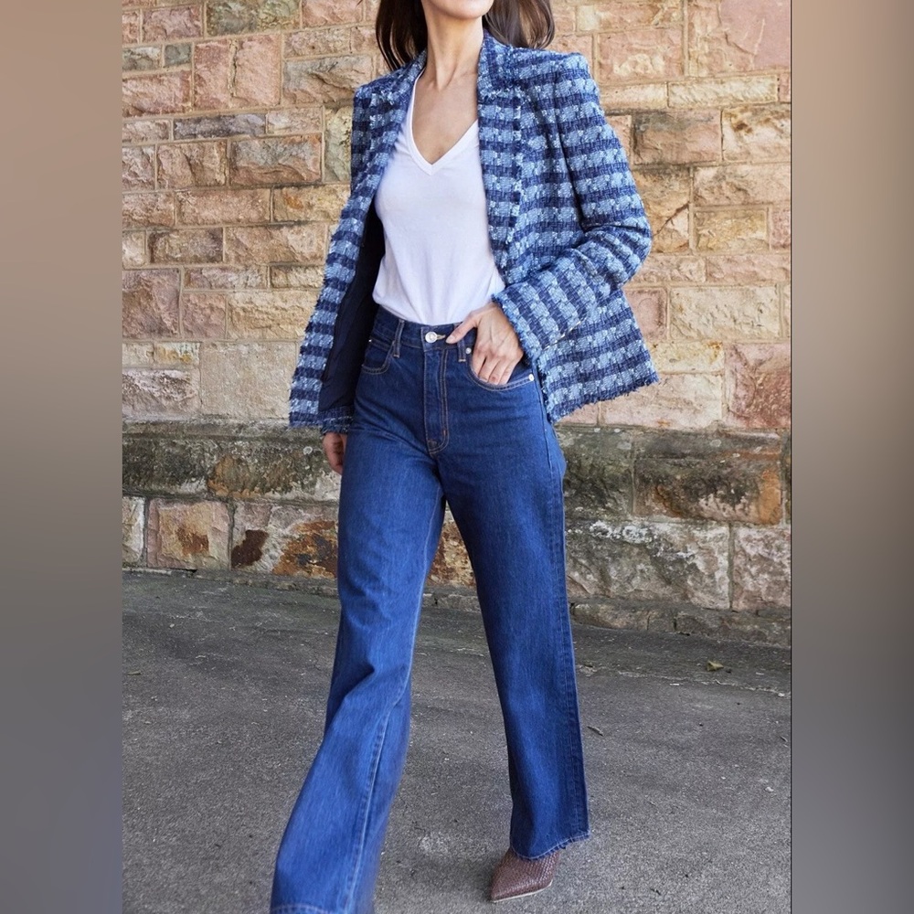 NWT $698 VERONICA BEARD Cutaway Dickey Tweed Single-Button Jacket - Blue Multi